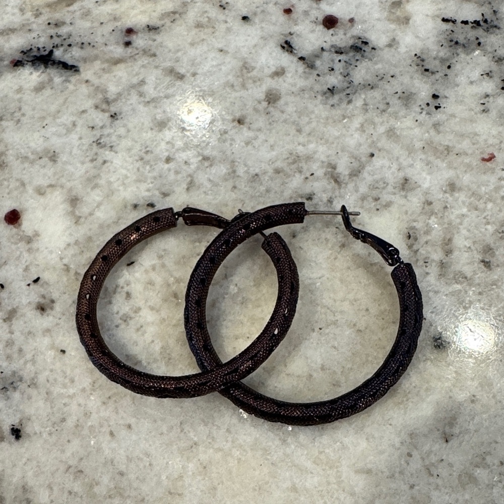 Lia Sophia Textured Brown Hoop Earrings